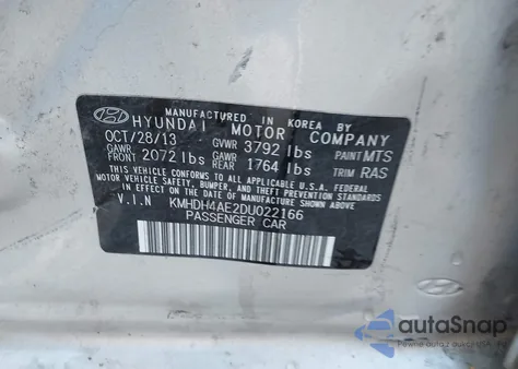 2013 Hyundai Elantra Gls z USA, uszkodzony, nr VIN KMHDH4AE2DU022166